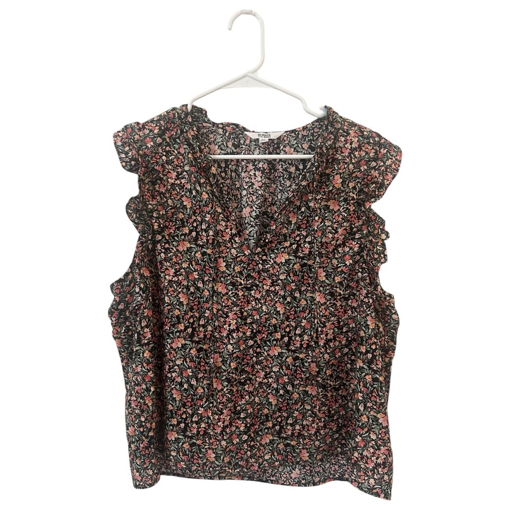 BB Dakota by Steve Madden Black and Pink Floral Sleeveless Cotton Blouse